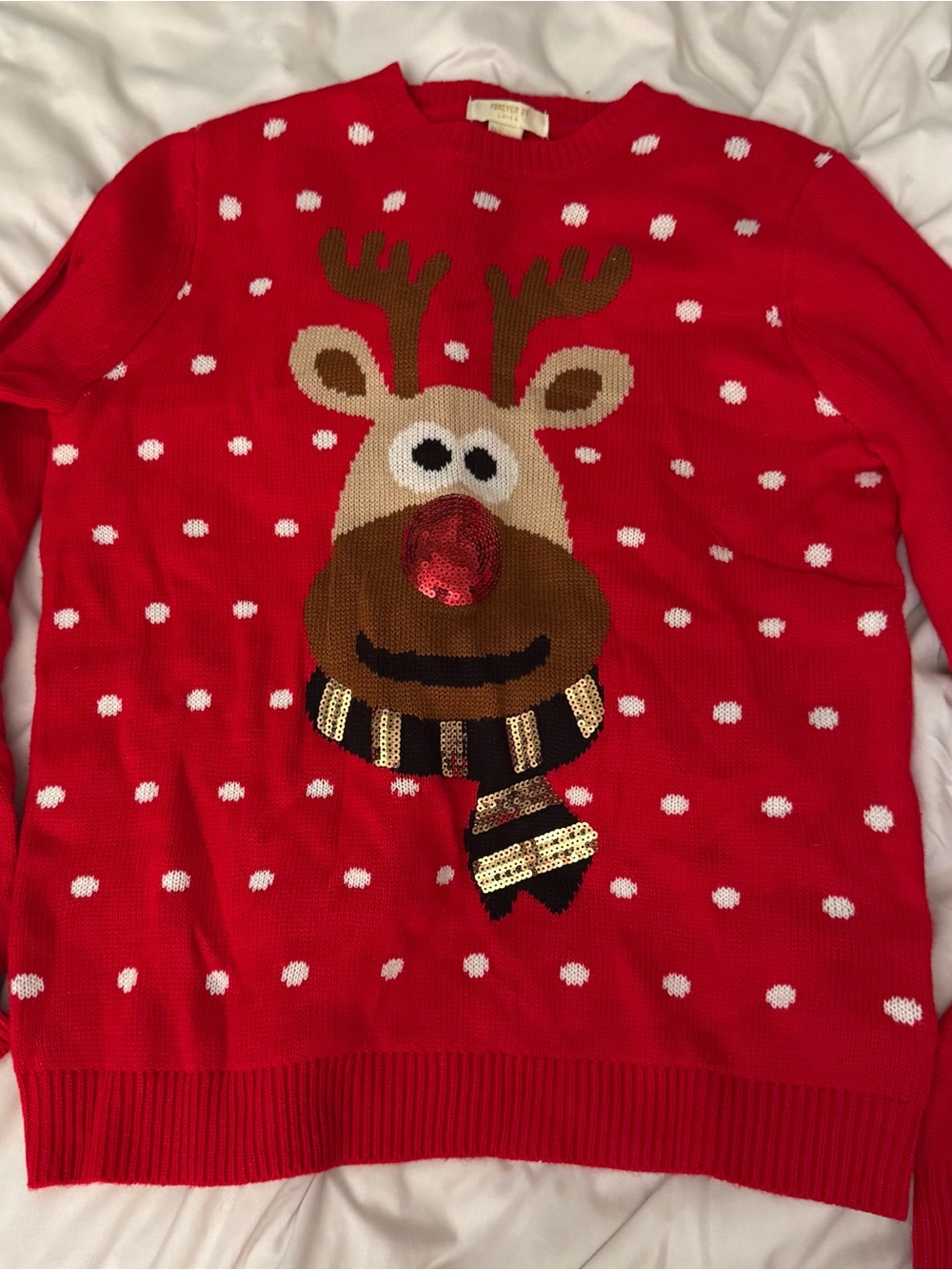 Forever 21 Red Reindeer Christmas Sweater Sequin Rudolph Nose Women’s M